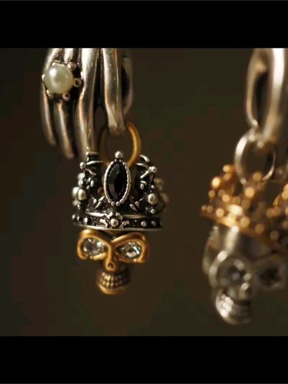 Gold and Silver Hand Drop Earrings with Purple and Clear Stones